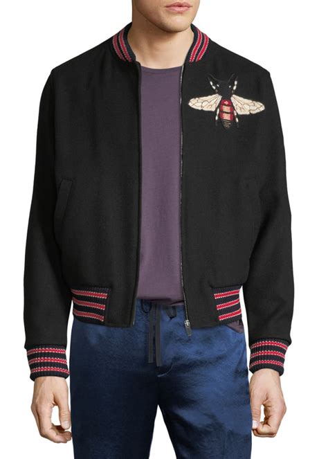 gucci bomber jacket bee 4730|Gucci Large Bee Wool Bomber Jacket .